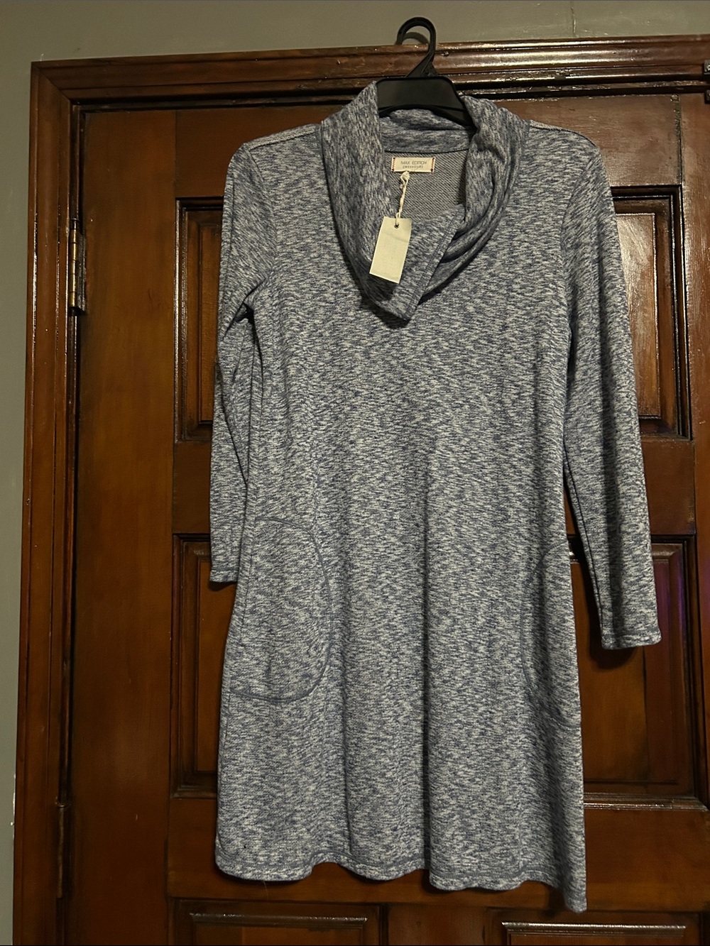 Max Edition Heathered Blue Cowl Neck Long Sleeve Dress